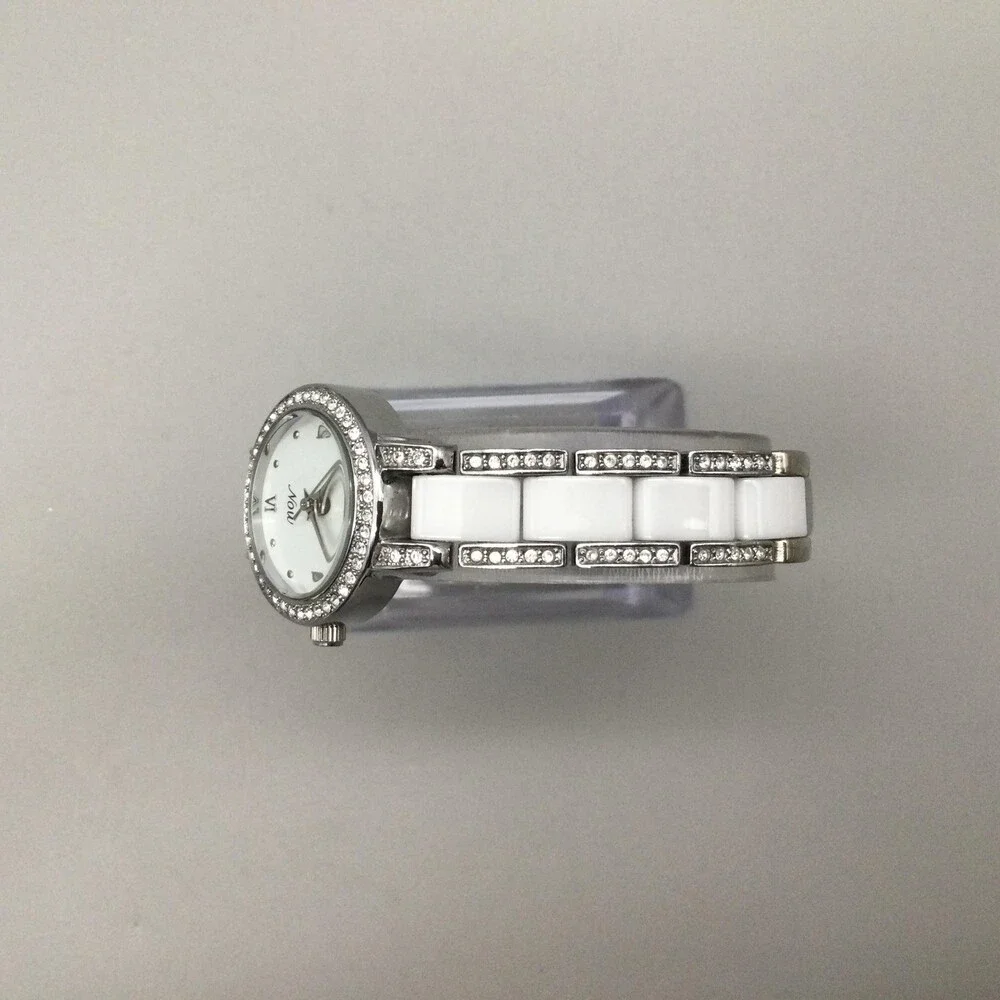 Armitron Now Womens Watch 24mm Crystal Bezel White Ceramic Band New Battery 6.5